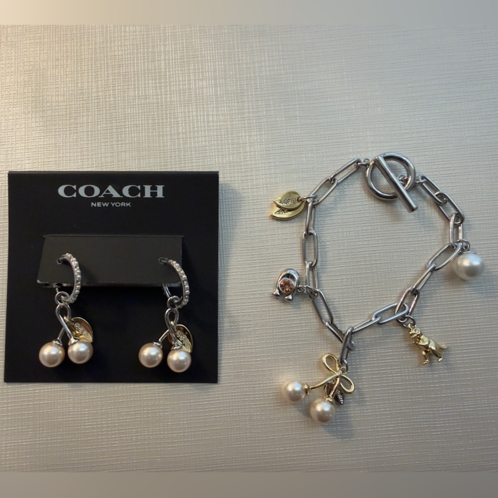 Coach Silver and Gold Charm Bracelet and Earrings